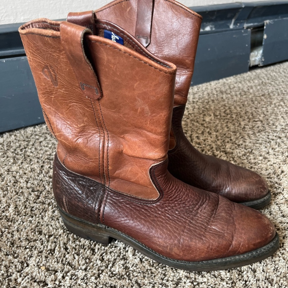 Vasque Two-Tone Brown Leather Western Pull-On Boots - Picture 3 of 13